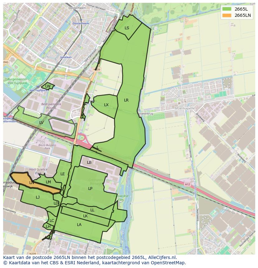 Afbeelding van het postcodegebied 2665 LN op de kaart.