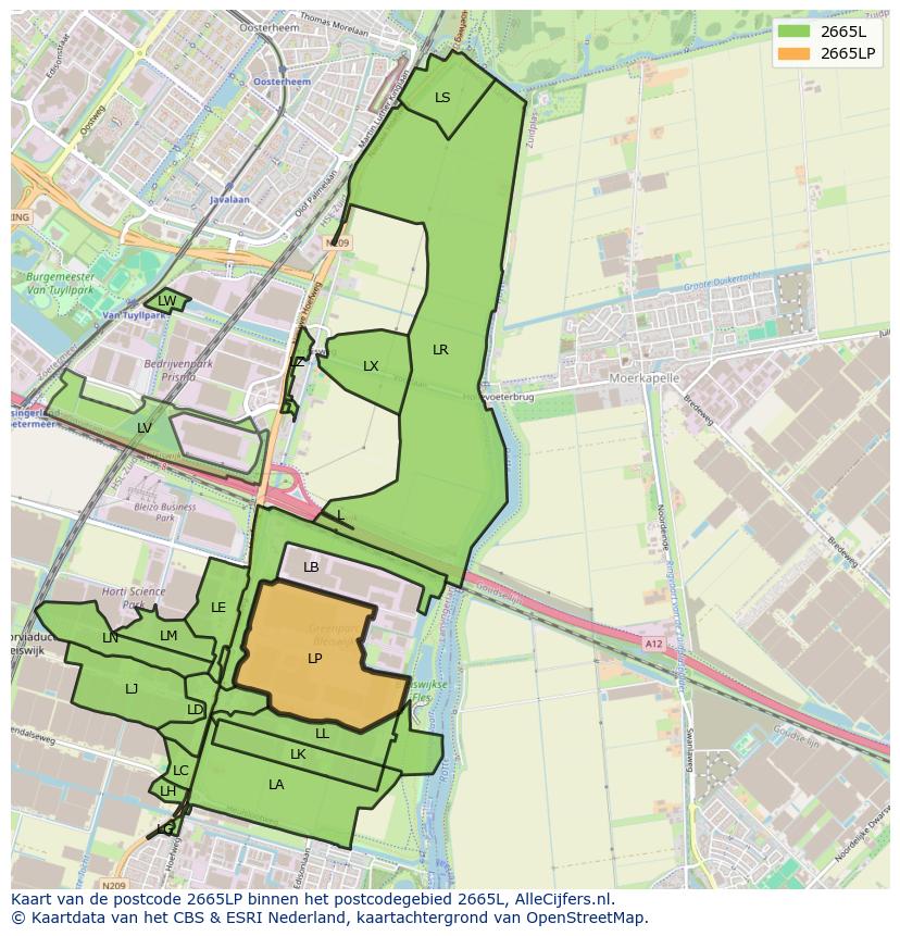 Afbeelding van het postcodegebied 2665 LP op de kaart.