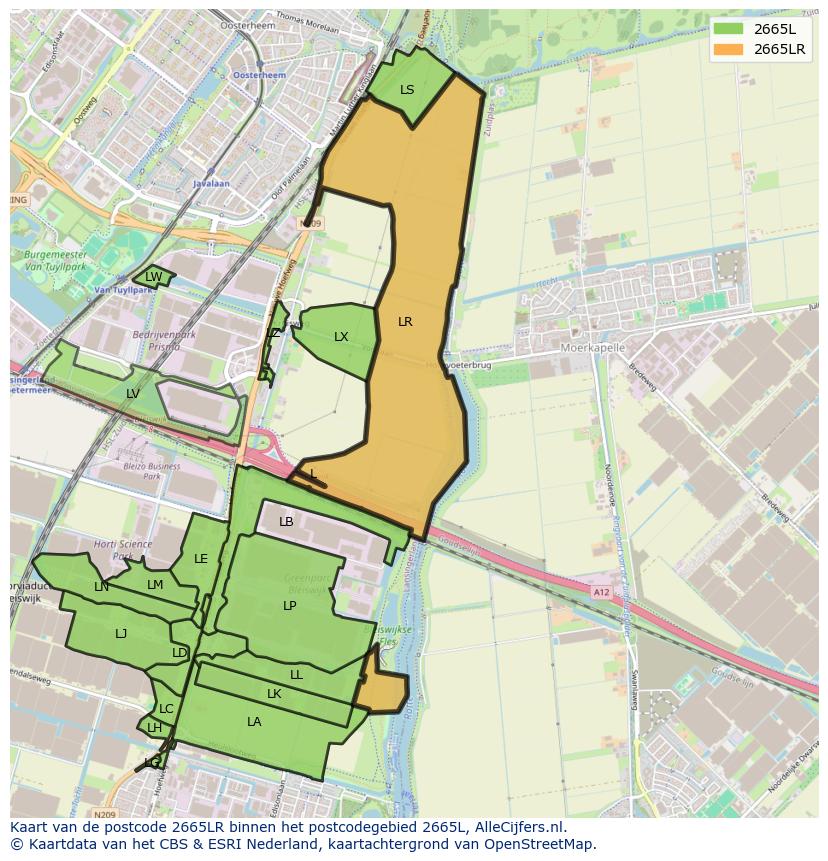 Afbeelding van het postcodegebied 2665 LR op de kaart.