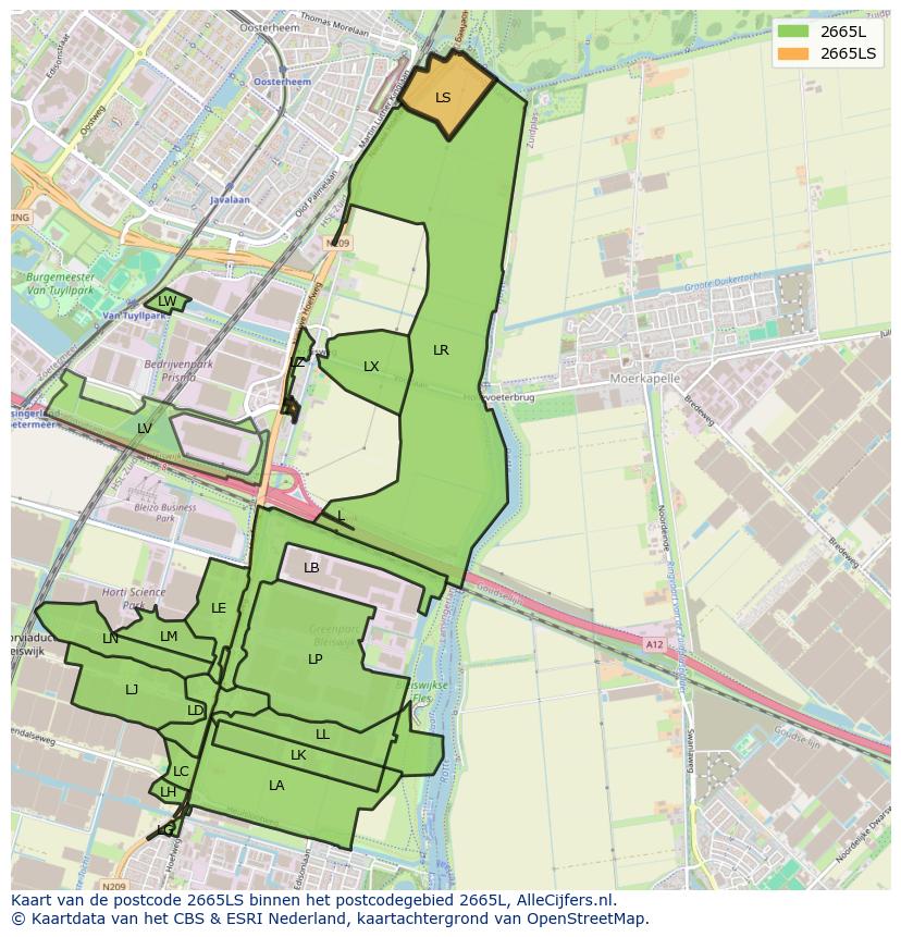 Afbeelding van het postcodegebied 2665 LS op de kaart.