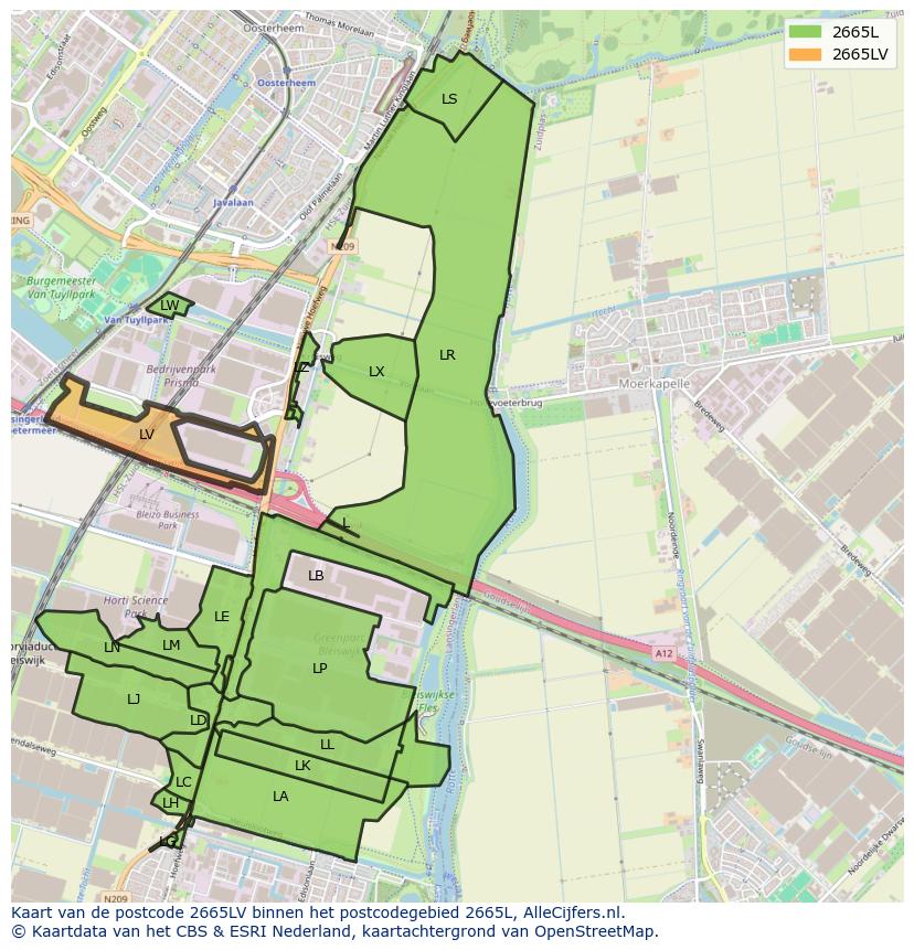 Afbeelding van het postcodegebied 2665 LV op de kaart.