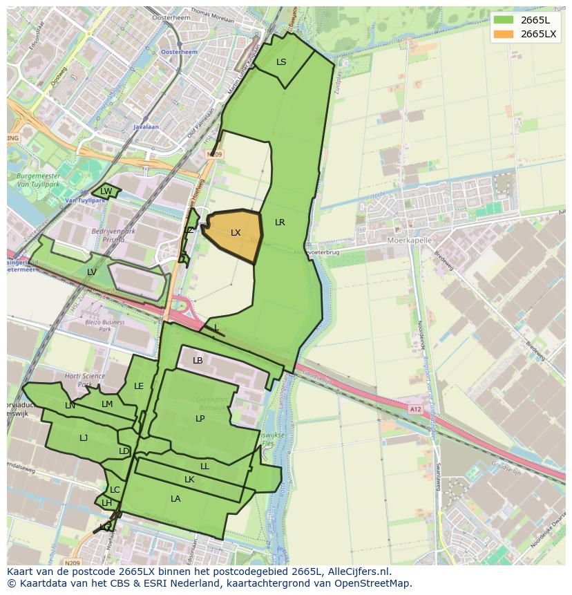 Afbeelding van het postcodegebied 2665 LX op de kaart.