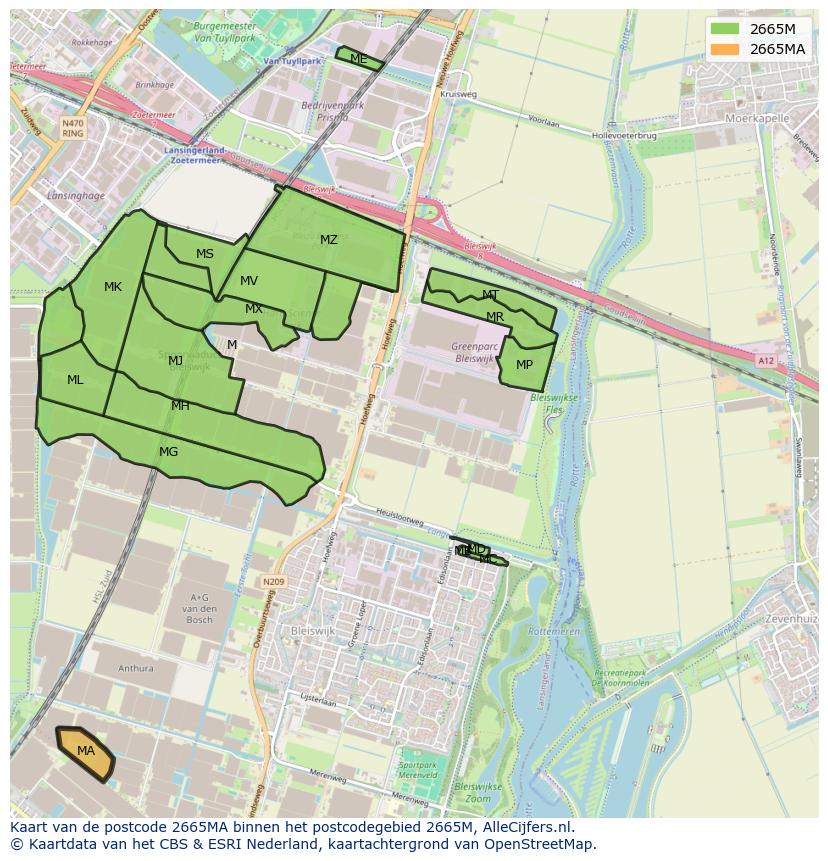 Afbeelding van het postcodegebied 2665 MA op de kaart.