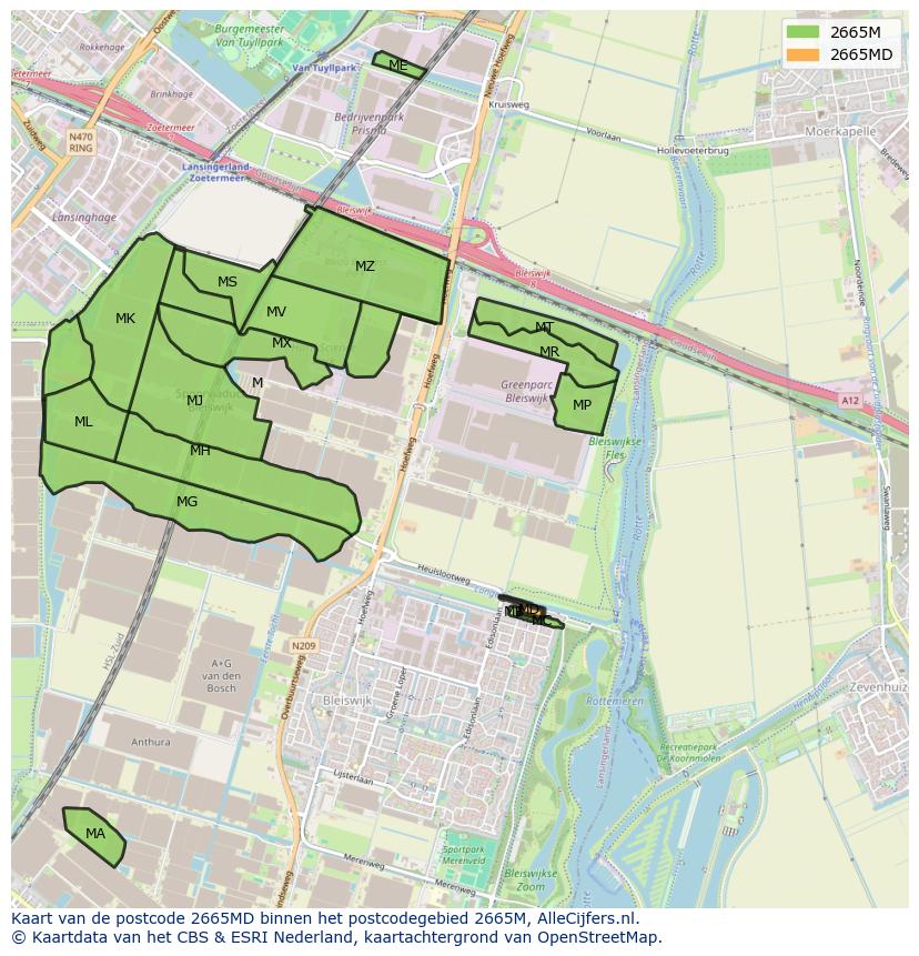 Afbeelding van het postcodegebied 2665 MD op de kaart.