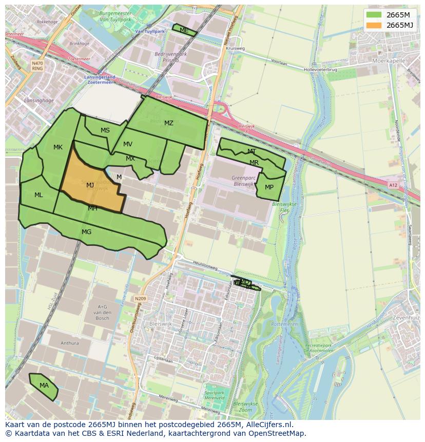 Afbeelding van het postcodegebied 2665 MJ op de kaart.