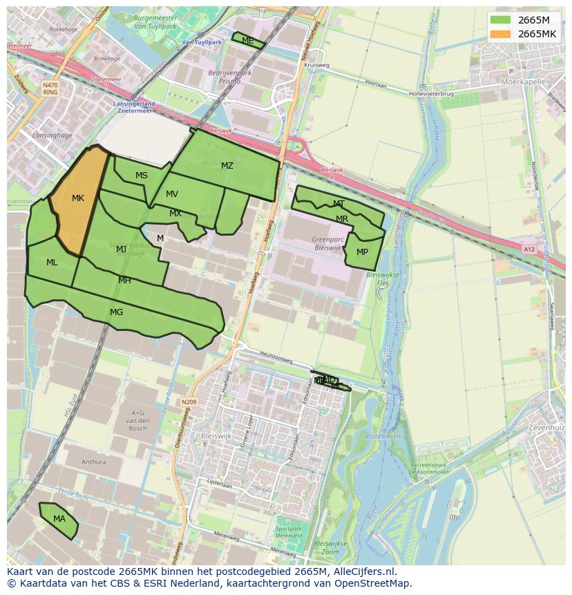 Afbeelding van het postcodegebied 2665 MK op de kaart.