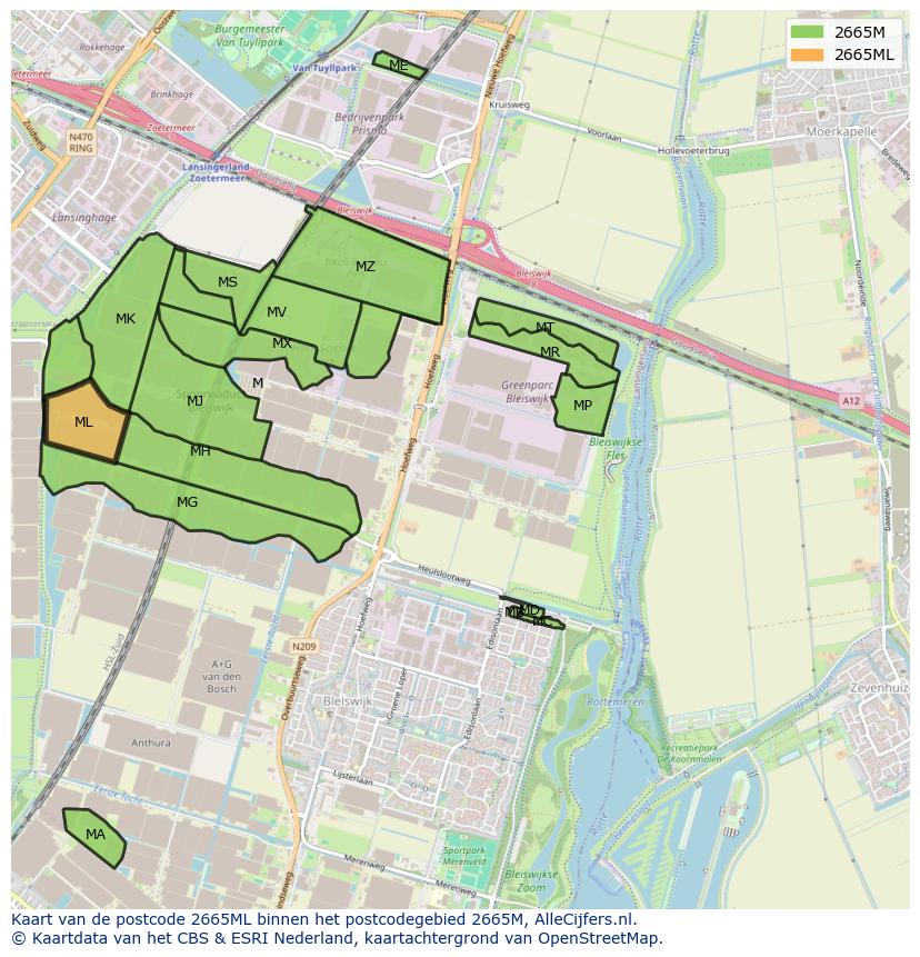 Afbeelding van het postcodegebied 2665 ML op de kaart.