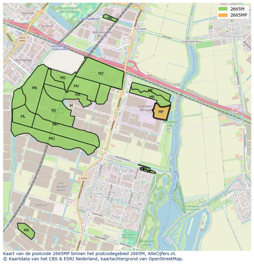 Afbeelding van het postcodegebied 2665 MP op de kaart.