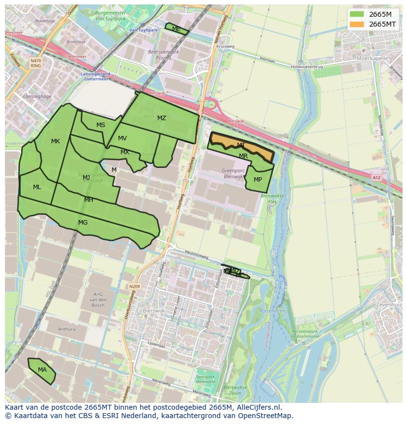Afbeelding van het postcodegebied 2665 MT op de kaart.