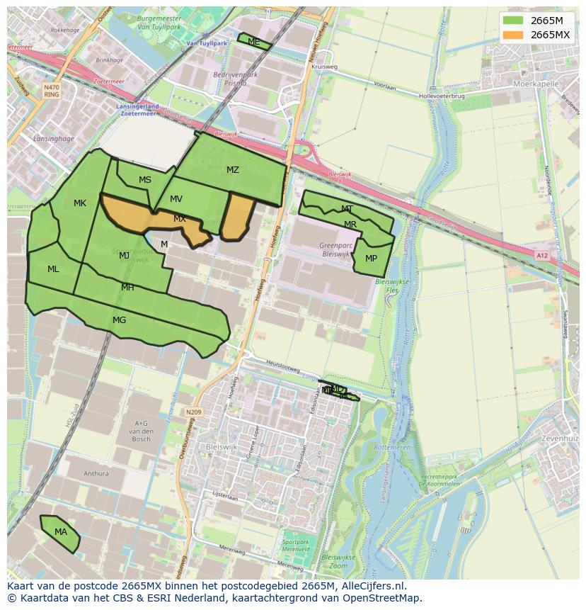 Afbeelding van het postcodegebied 2665 MX op de kaart.