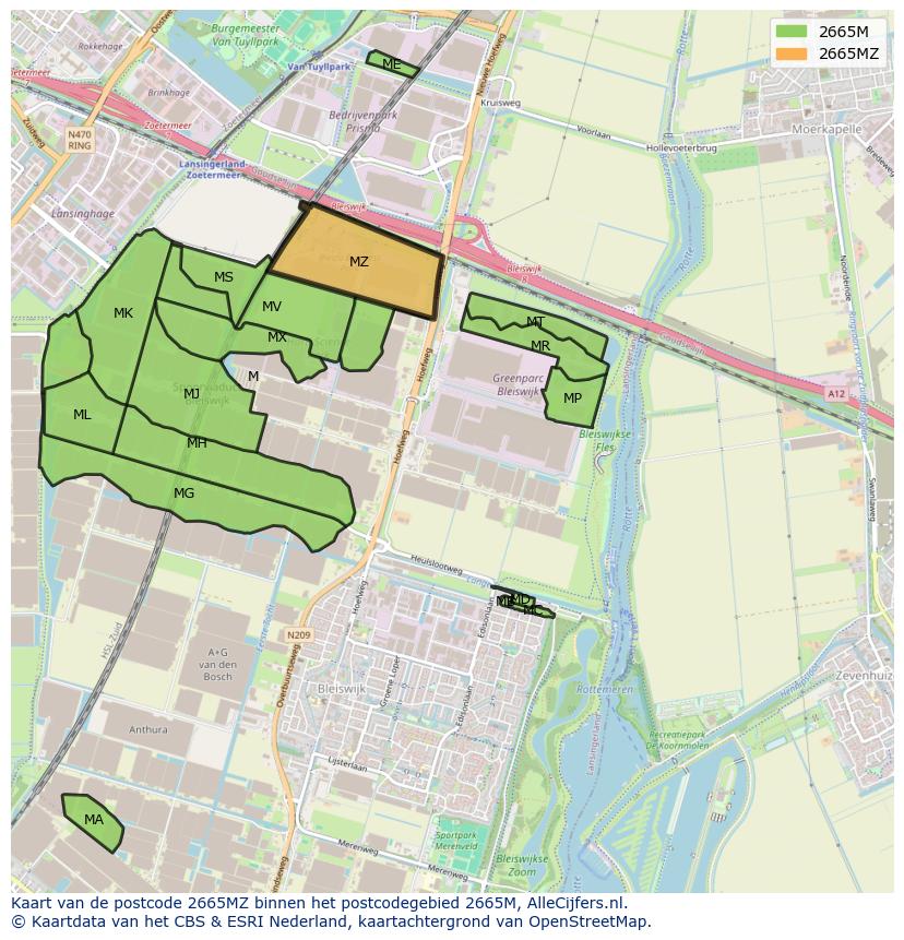Afbeelding van het postcodegebied 2665 MZ op de kaart.