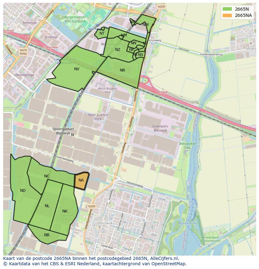 Afbeelding van het postcodegebied 2665 NA op de kaart.
