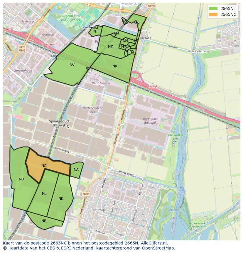 Afbeelding van het postcodegebied 2665 NC op de kaart.