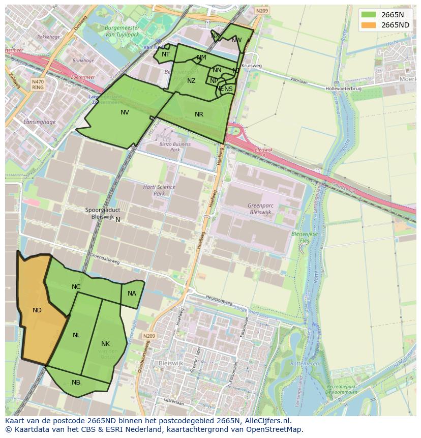 Afbeelding van het postcodegebied 2665 ND op de kaart.