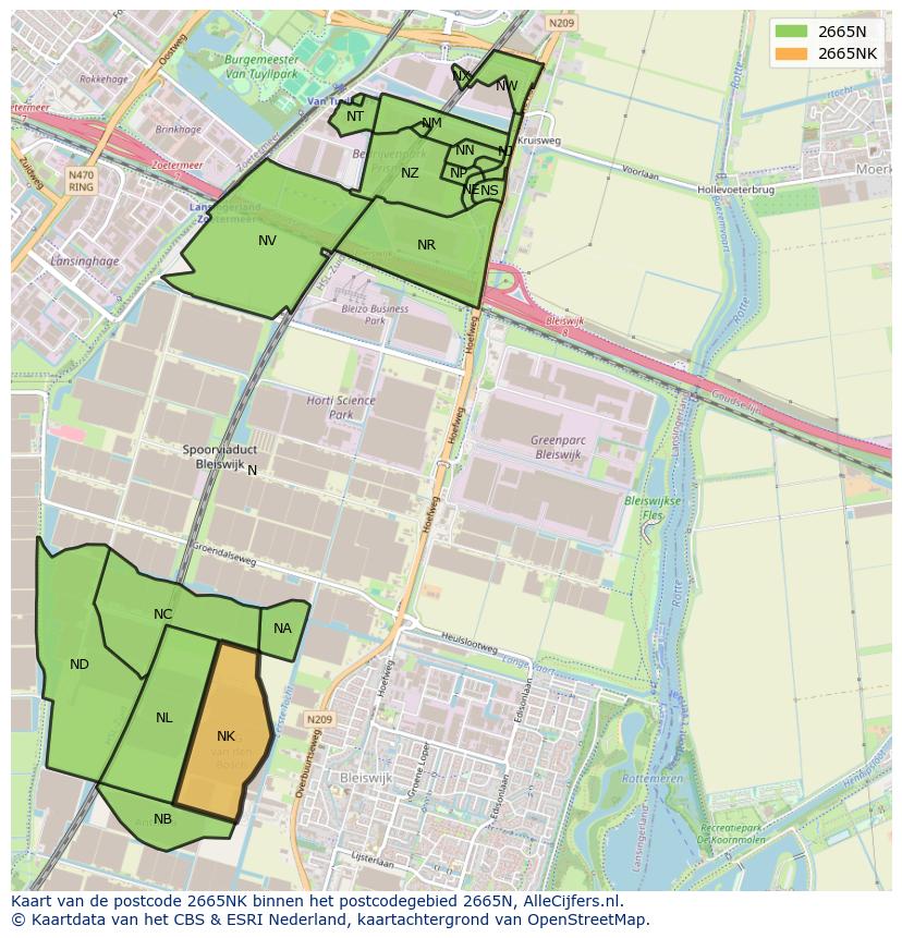 Afbeelding van het postcodegebied 2665 NK op de kaart.