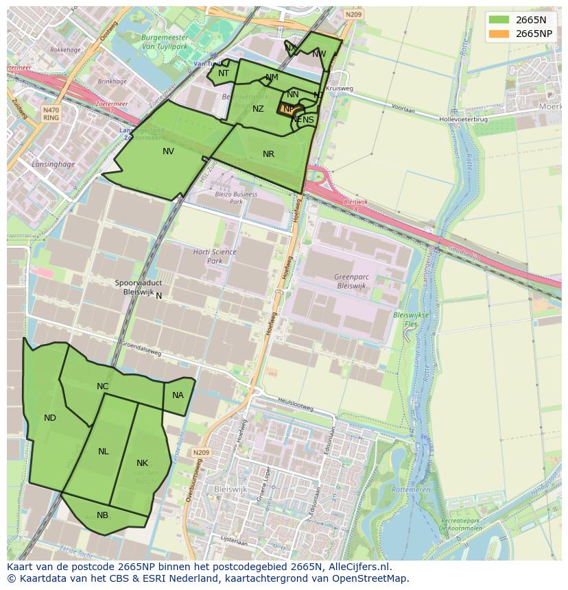 Afbeelding van het postcodegebied 2665 NP op de kaart.