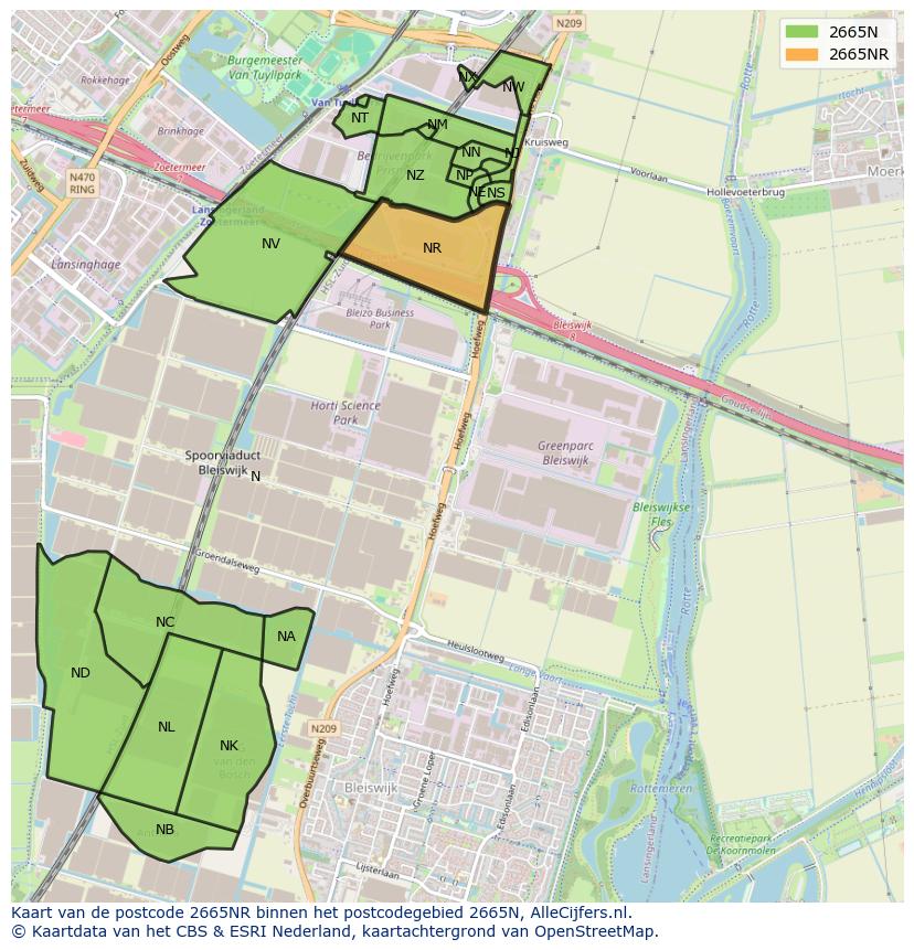Afbeelding van het postcodegebied 2665 NR op de kaart.