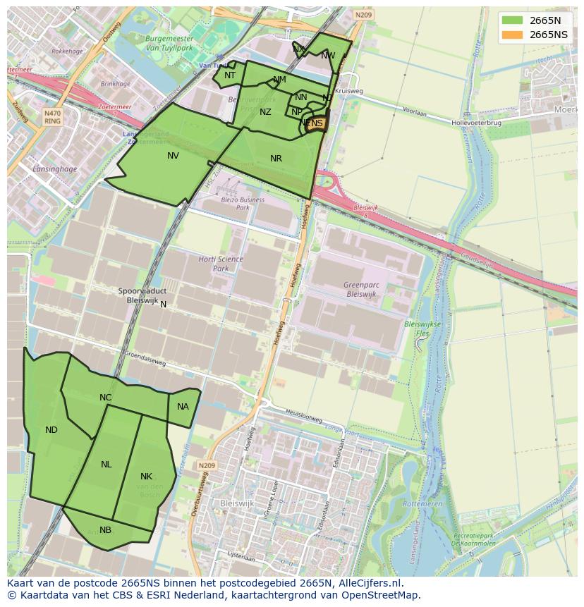 Afbeelding van het postcodegebied 2665 NS op de kaart.