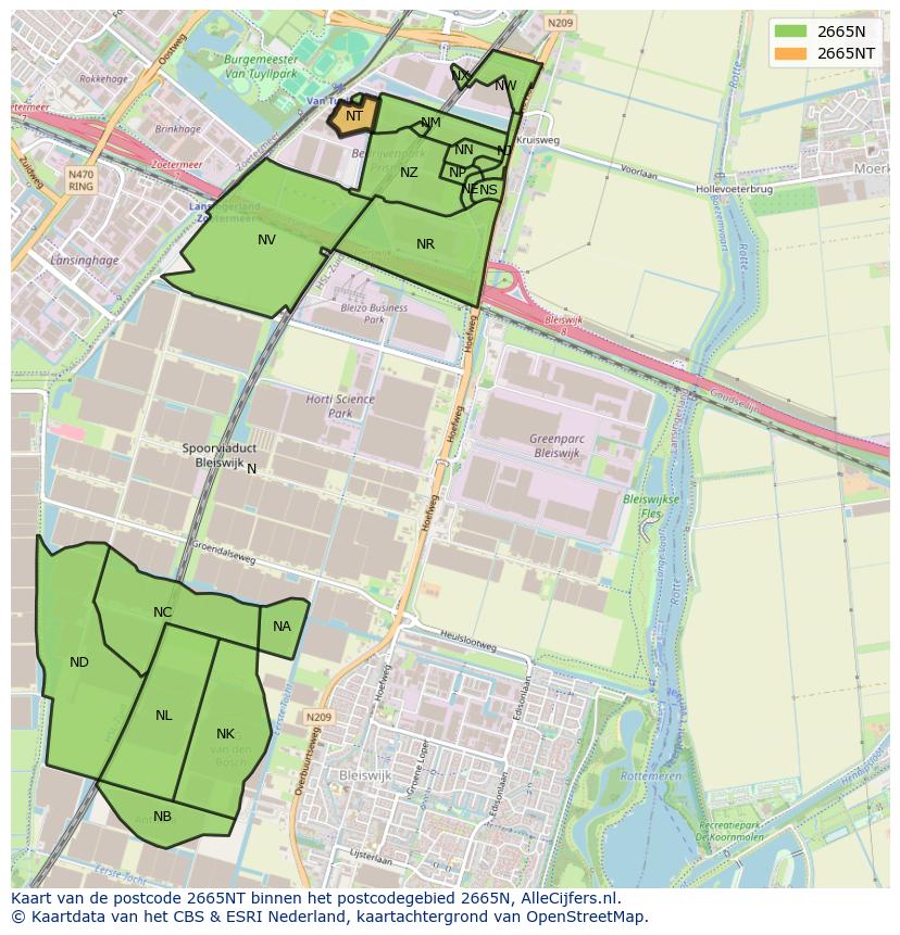 Afbeelding van het postcodegebied 2665 NT op de kaart.