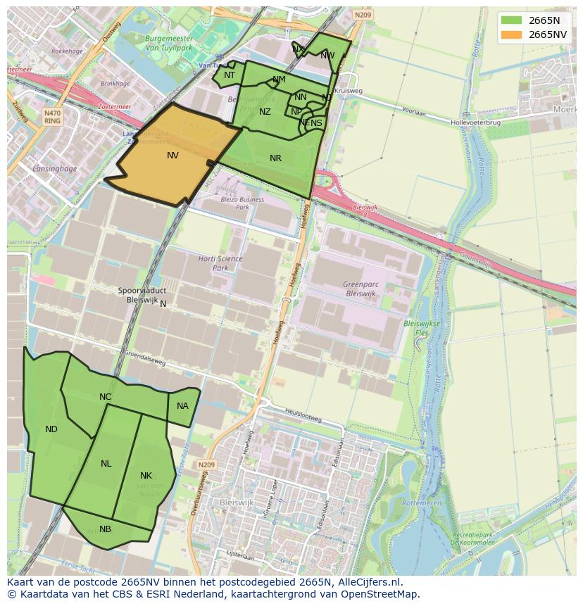 Afbeelding van het postcodegebied 2665 NV op de kaart.
