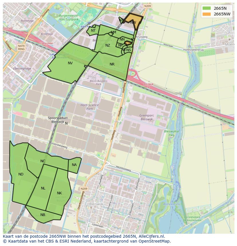 Afbeelding van het postcodegebied 2665 NW op de kaart.