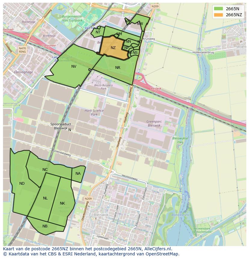 Afbeelding van het postcodegebied 2665 NZ op de kaart.