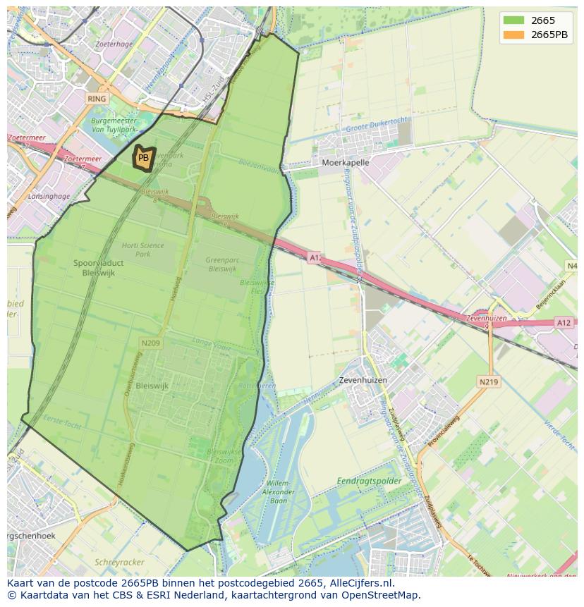 Afbeelding van het postcodegebied 2665 PB op de kaart.