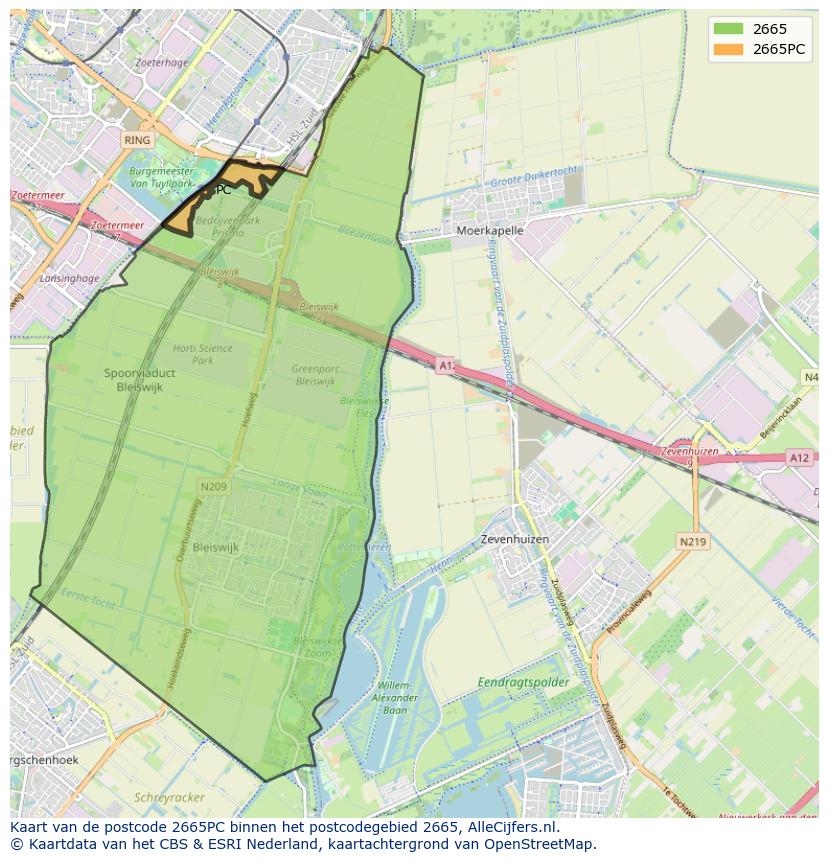 Afbeelding van het postcodegebied 2665 PC op de kaart.