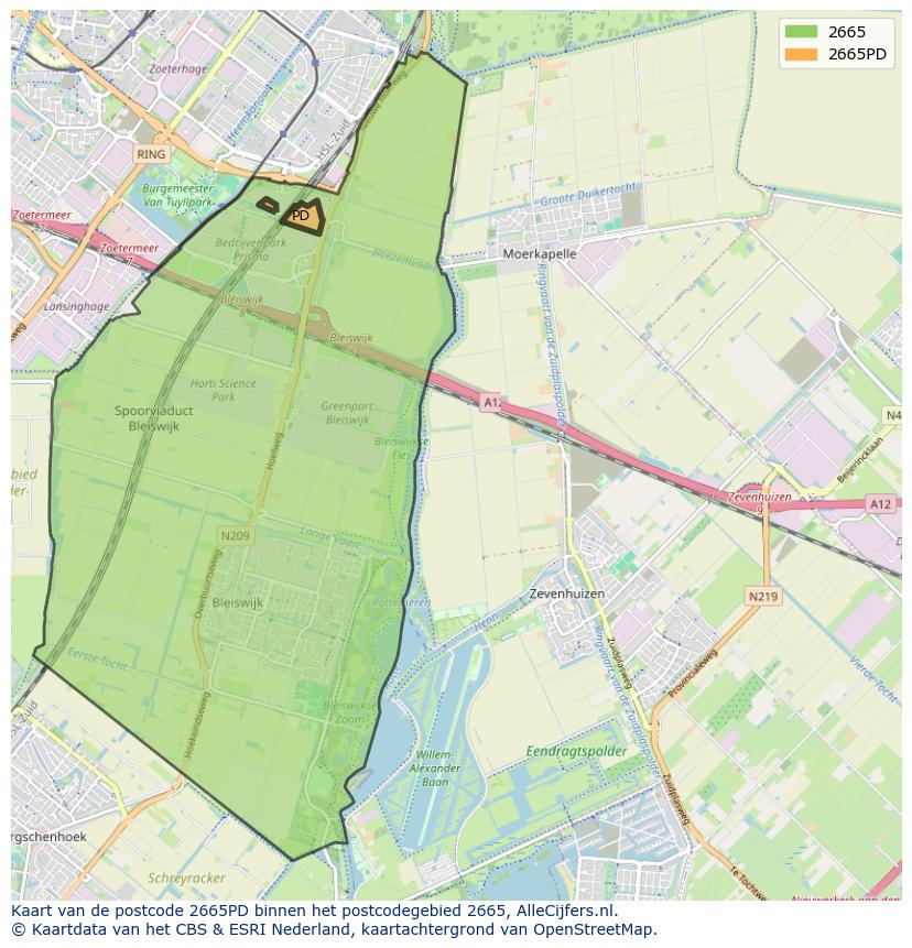 Afbeelding van het postcodegebied 2665 PD op de kaart.