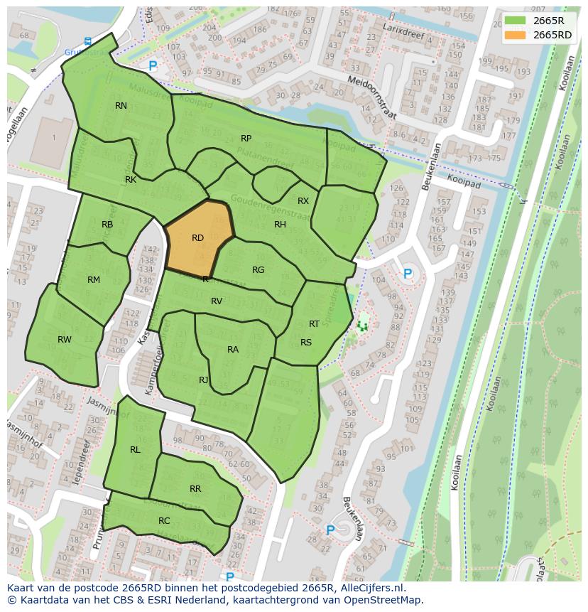 Afbeelding van het postcodegebied 2665 RD op de kaart.