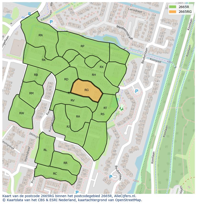 Afbeelding van het postcodegebied 2665 RG op de kaart.