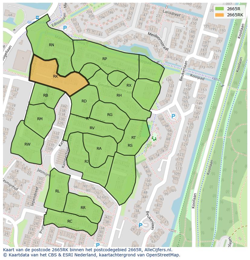 Afbeelding van het postcodegebied 2665 RK op de kaart.