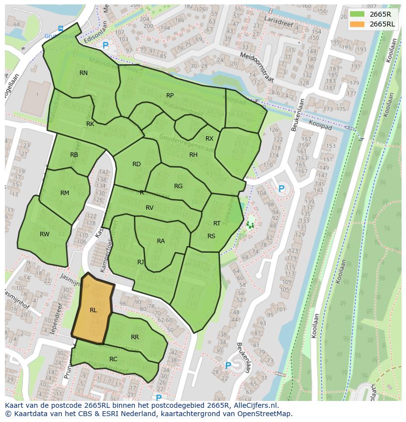Afbeelding van het postcodegebied 2665 RL op de kaart.