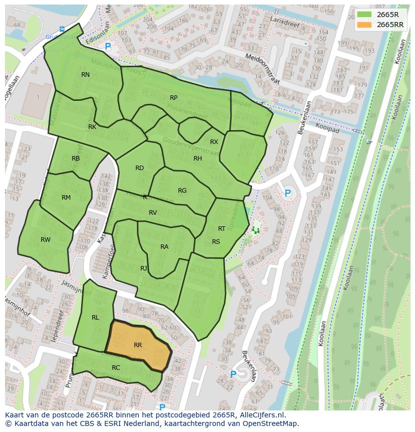 Afbeelding van het postcodegebied 2665 RR op de kaart.