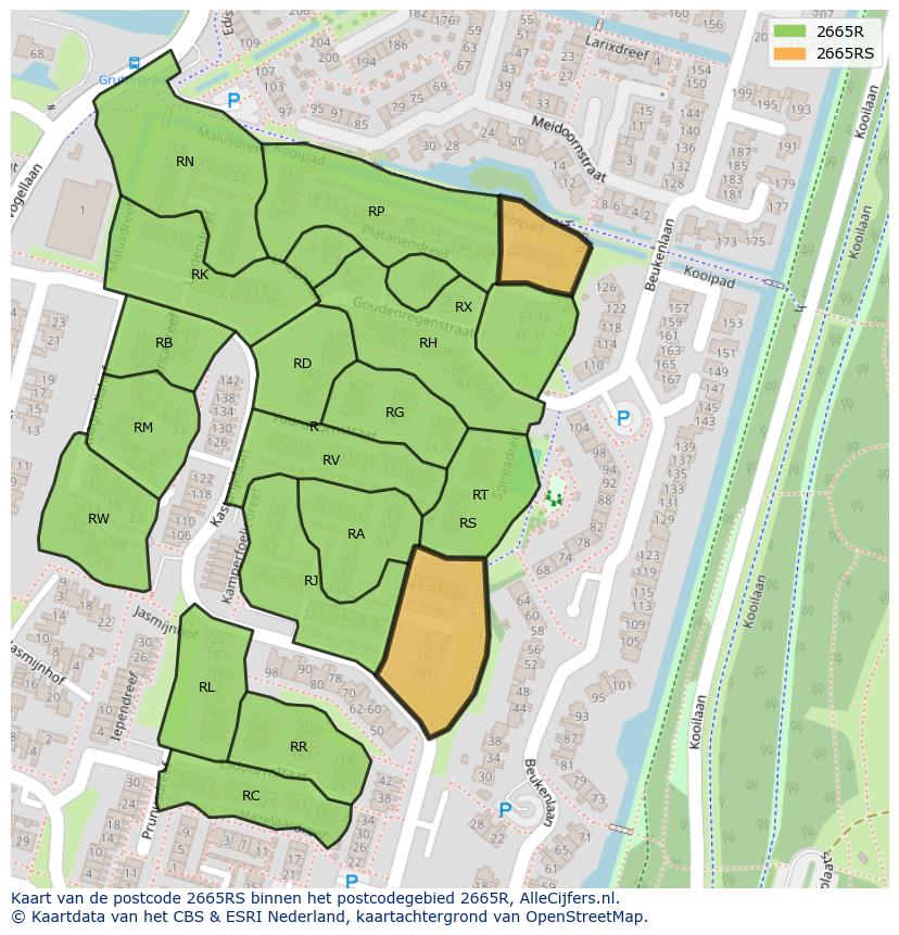 Afbeelding van het postcodegebied 2665 RS op de kaart.