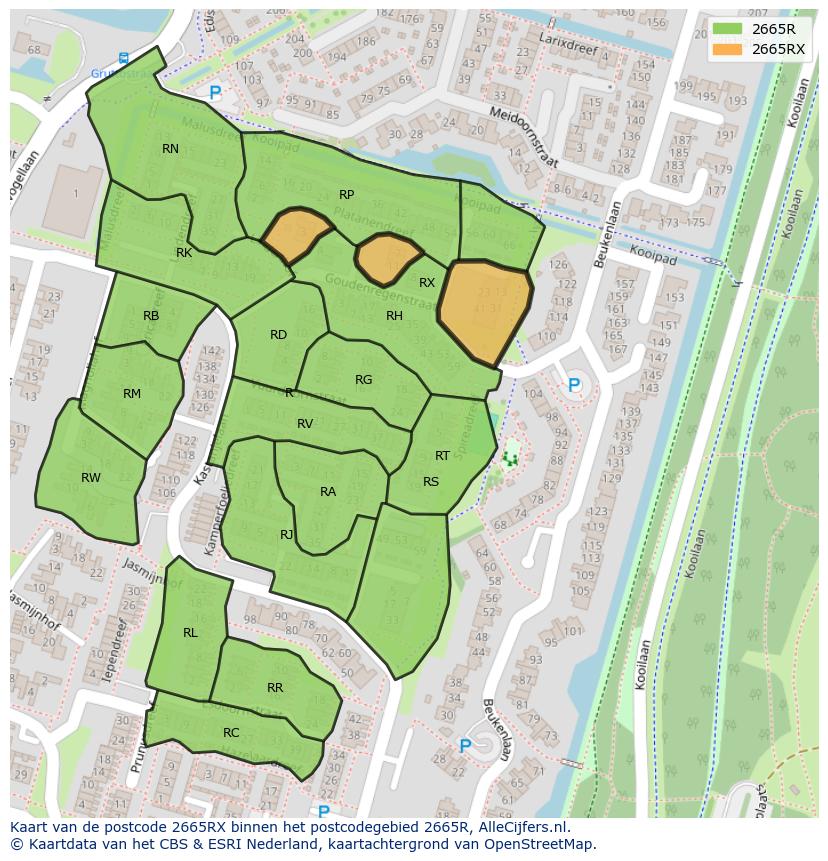 Afbeelding van het postcodegebied 2665 RX op de kaart.