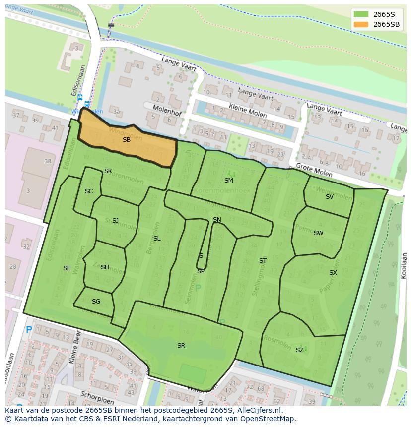 Afbeelding van het postcodegebied 2665 SB op de kaart.