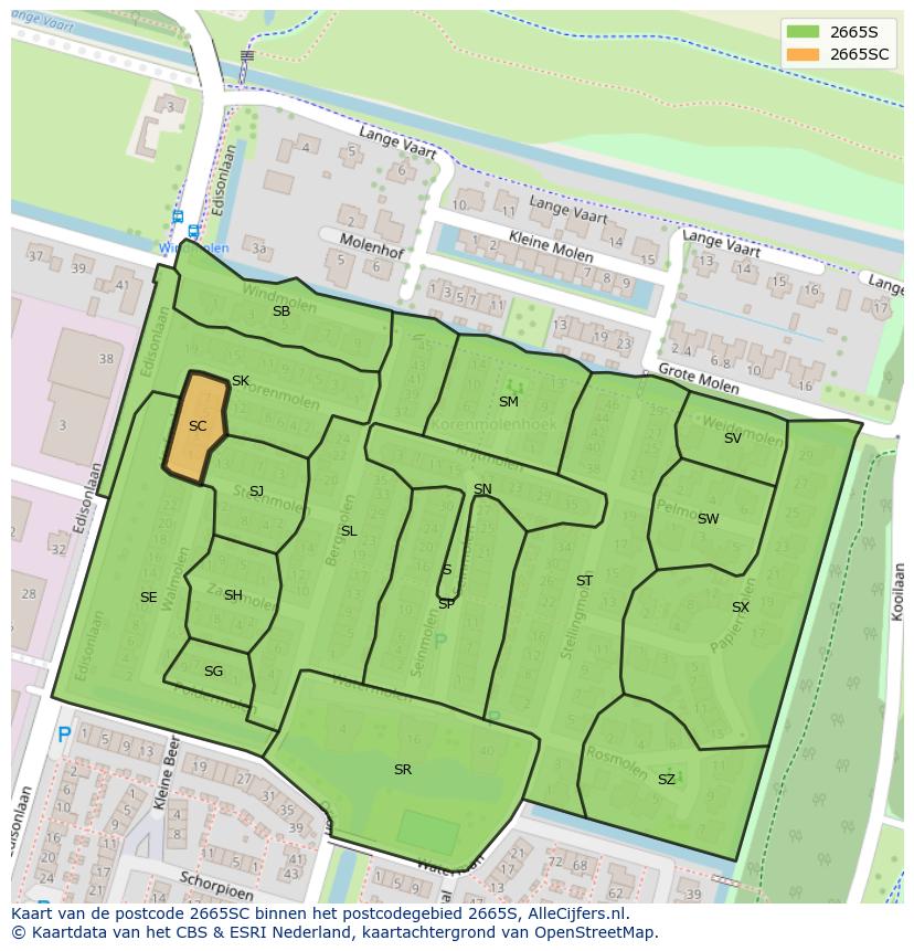 Afbeelding van het postcodegebied 2665 SC op de kaart.