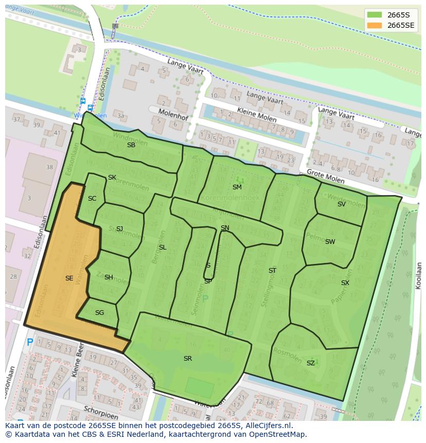 Afbeelding van het postcodegebied 2665 SE op de kaart.