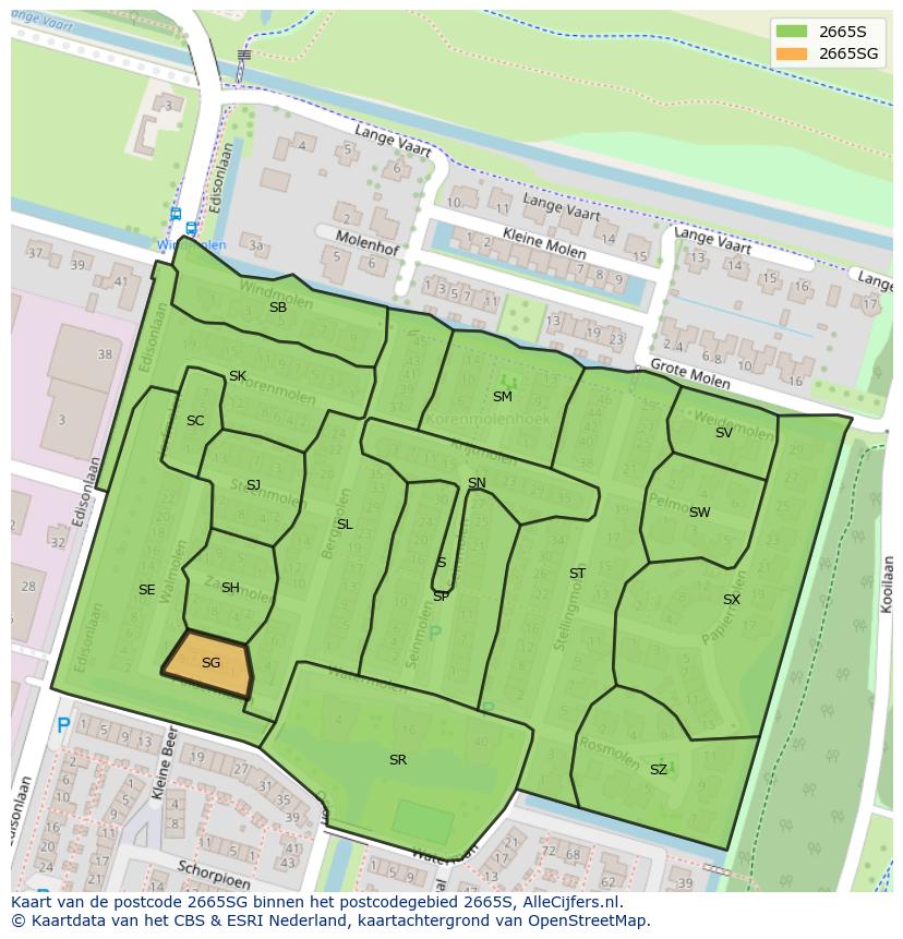 Afbeelding van het postcodegebied 2665 SG op de kaart.