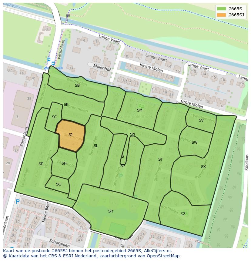 Afbeelding van het postcodegebied 2665 SJ op de kaart.