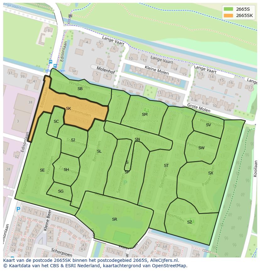Afbeelding van het postcodegebied 2665 SK op de kaart.