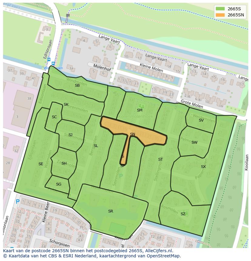 Afbeelding van het postcodegebied 2665 SN op de kaart.