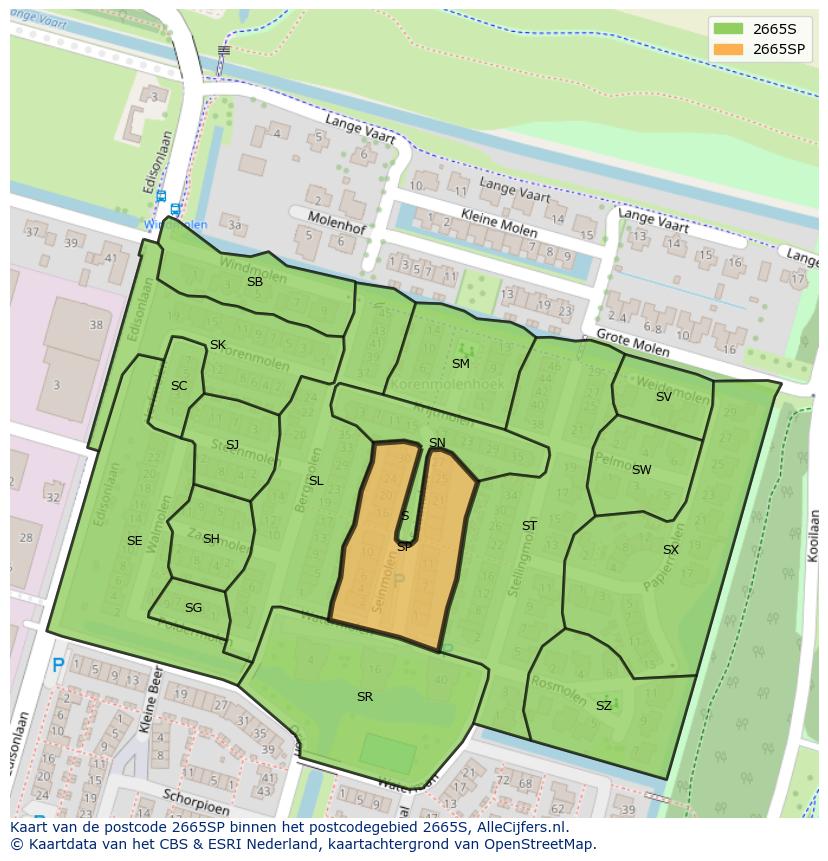 Afbeelding van het postcodegebied 2665 SP op de kaart.