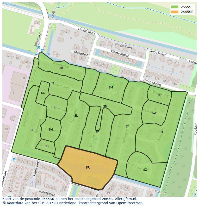 Afbeelding van het postcodegebied 2665 SR op de kaart.