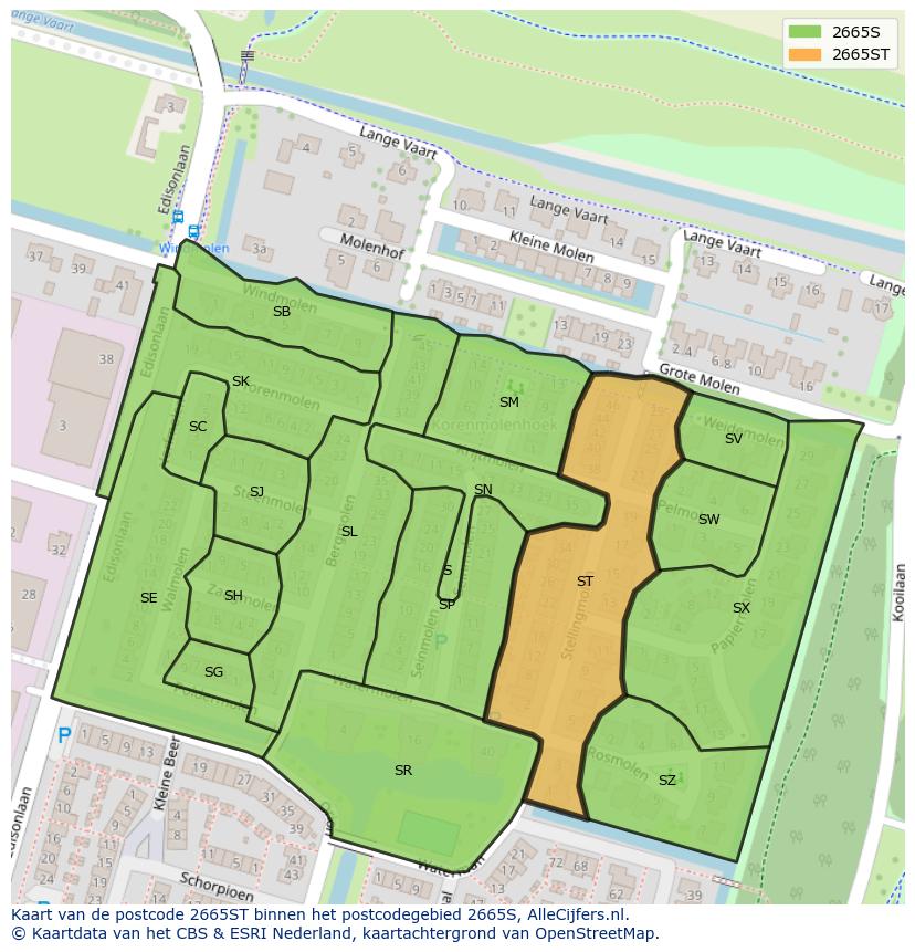Afbeelding van het postcodegebied 2665 ST op de kaart.