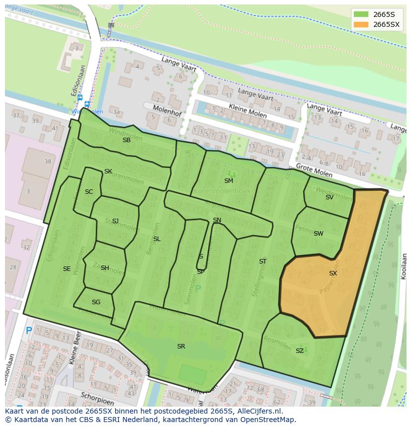 Afbeelding van het postcodegebied 2665 SX op de kaart.
