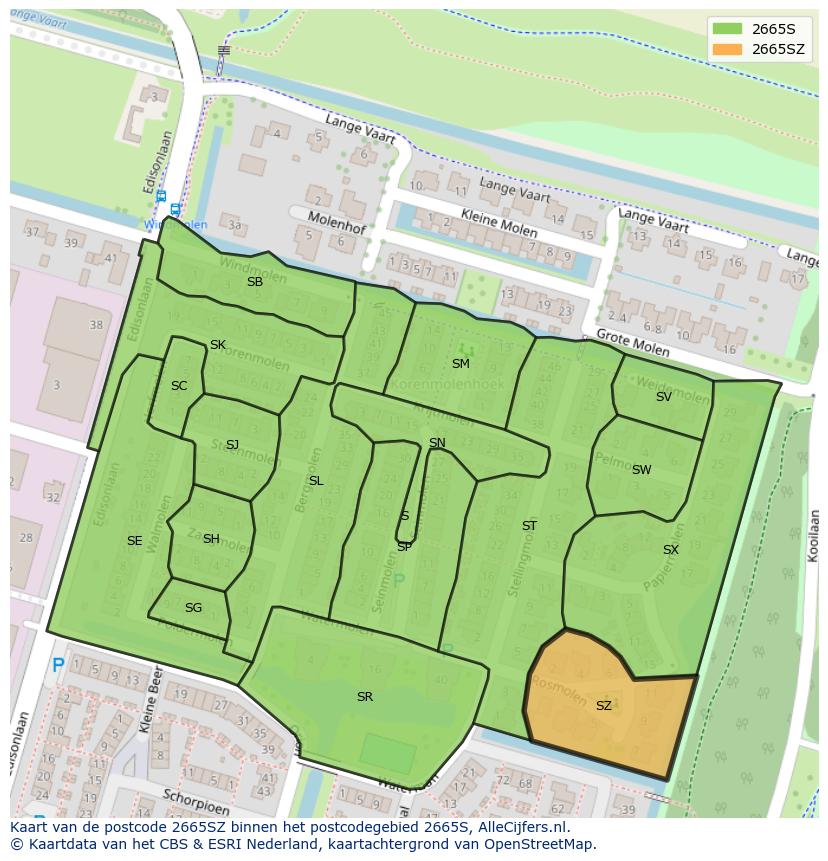Afbeelding van het postcodegebied 2665 SZ op de kaart.