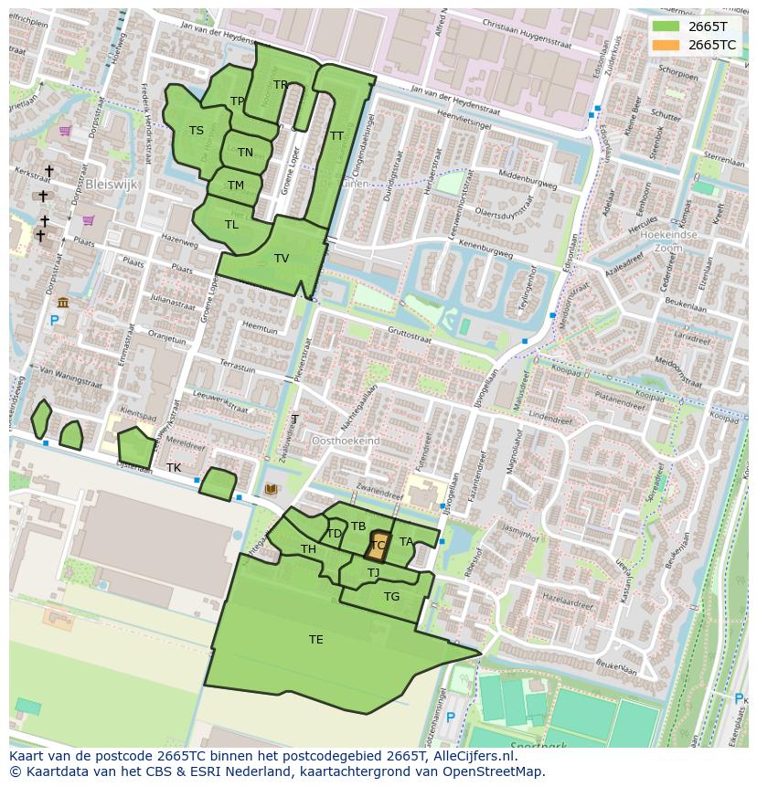 Afbeelding van het postcodegebied 2665 TC op de kaart.