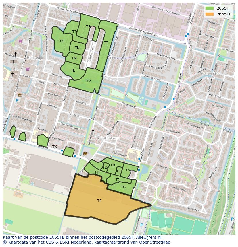 Afbeelding van het postcodegebied 2665 TE op de kaart.